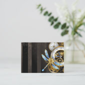 Steampunk-klok met mechanische dragonfly visitekaartje (Staand voorkant)