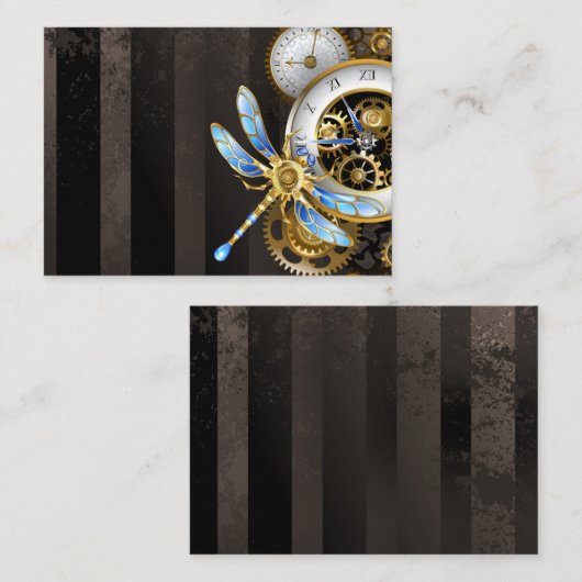 Steampunk-klok met mechanische dragonfly visitekaartje (Voorkant / Achterkant)