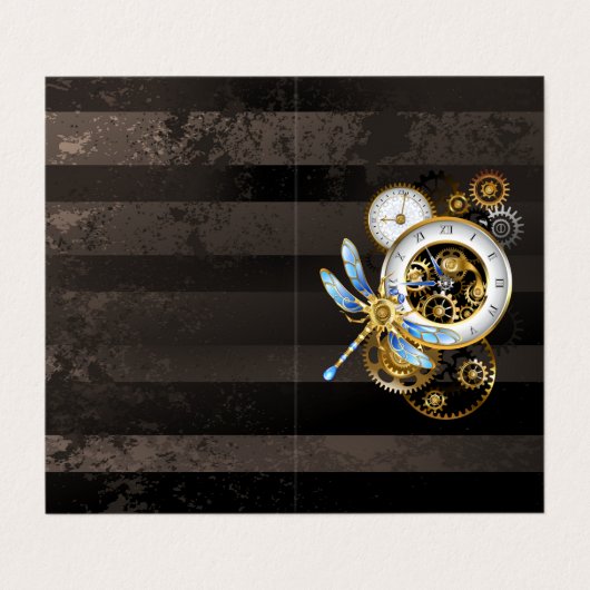 Steampunk-klok met mechanische dragonfly visitekaartje (Buitenkant ongevouwen)
