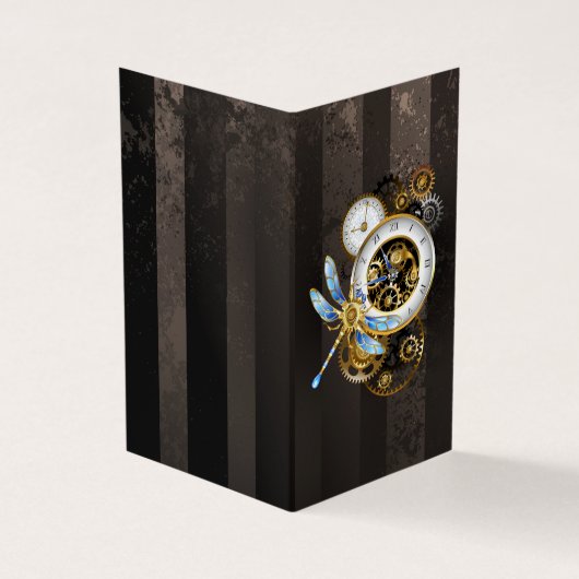Steampunk-klok met mechanische dragonfly visitekaartje (Buitenkant)