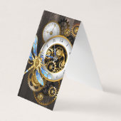 Steampunk-klok met mechanische dragonfly visitekaartje (Voorkant)