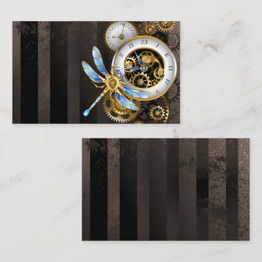 Steampunk-klok met mechanische dragonfly visitekaartje (Voorkant / Achterkant)