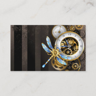 Steampunk-klok met mechanische dragonfly visitekaartje