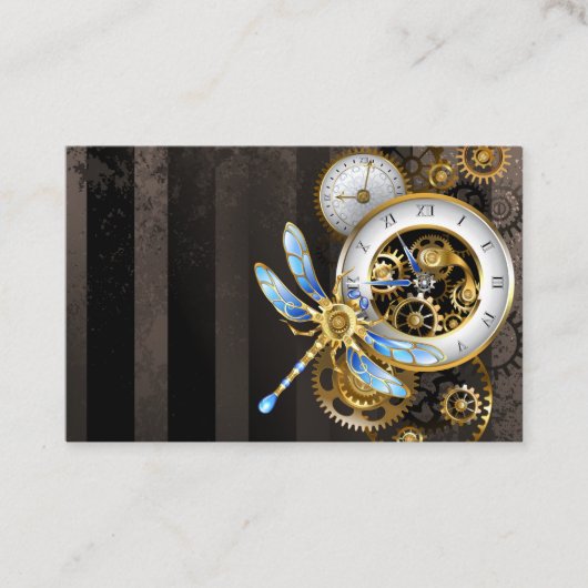 Steampunk-klok met mechanische dragonfly visitekaartje (Voorkant)