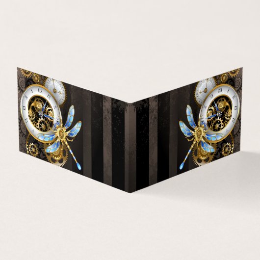 Steampunk-klok met mechanische dragonfly visitekaartje (Buitenkant)