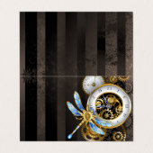 Steampunk-klok met mechanische dragonfly visitekaartje (Buitenkant ongevouwen)