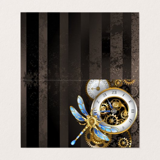 Steampunk-klok met mechanische dragonfly visitekaartje (Buitenkant ongevouwen)