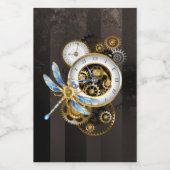 Steampunk-klok met mechanische dragonfly voedselcontainer etiket (Enkel label)