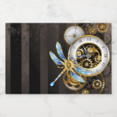 Steampunk-klok met mechanische dragonfly voedselcontainer etiket (Enkel label)