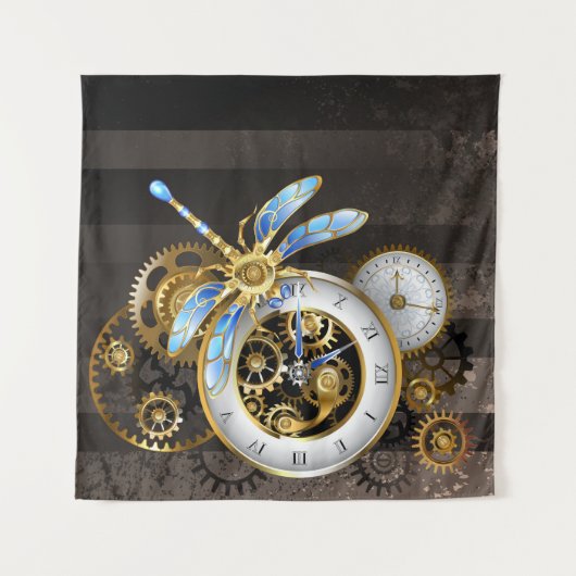 Steampunk-klok met mechanische dragonfly wandkleed (Voorkant (horizontaal))