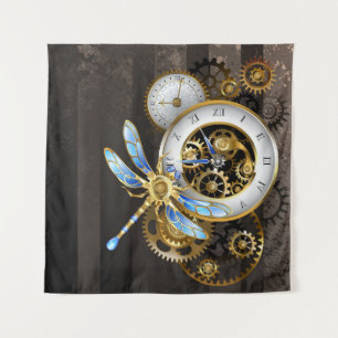 Steampunk-klok met mechanische dragonfly wandkleed