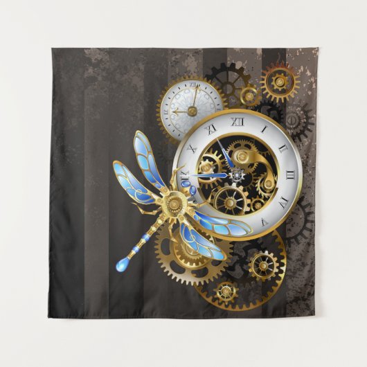 Steampunk-klok met mechanische dragonfly wandkleed (Voorkant)