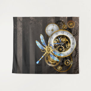 Steampunk-klok met mechanische dragonfly wandkleed