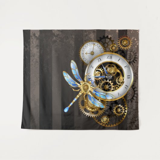 Steampunk-klok met mechanische dragonfly wandkleed (Voorkant (horizontaal))