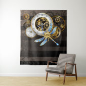 Steampunk-klok met mechanische dragonfly wandkleed (In situ)