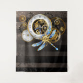 Steampunk-klok met mechanische dragonfly wandkleed (Voorkant)