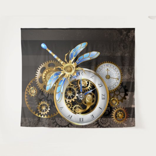 Steampunk-klok met mechanische dragonfly wandkleed (Voorkant (horizontaal))