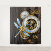 Steampunk-klok met mechanische dragonfly wandkleed (Voorkant)