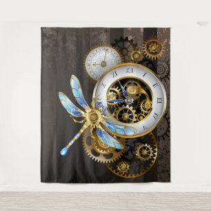 Steampunk-klok met mechanische dragonfly wandkleed