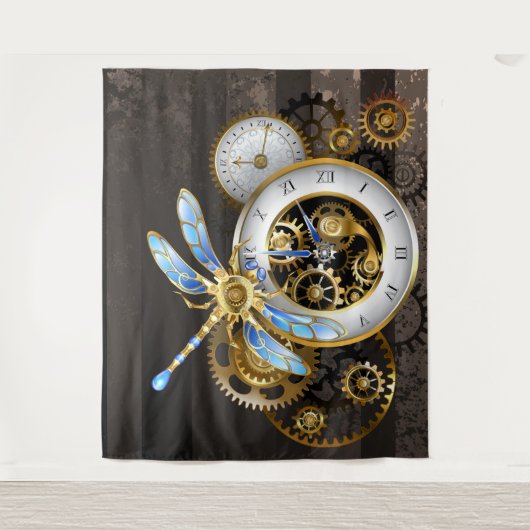 Steampunk-klok met mechanische dragonfly wandkleed (Voorkant)