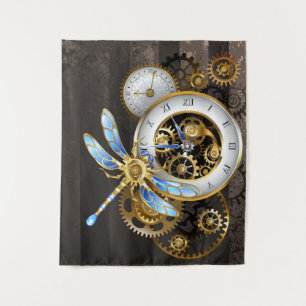 Steampunk-klok met mechanische dragonfly wandkleed