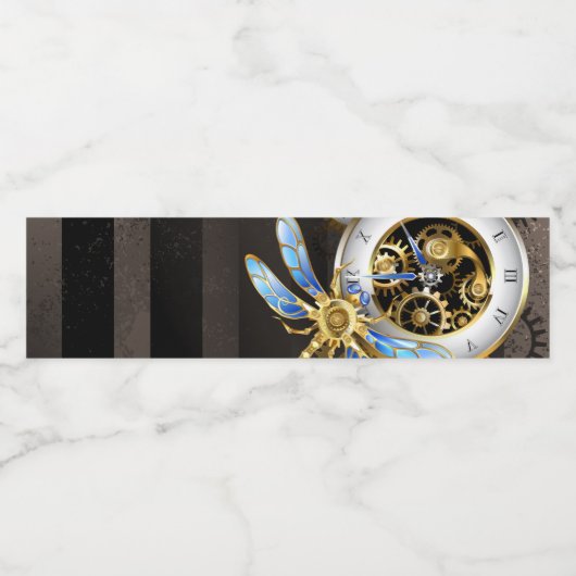 Steampunk-klok met mechanische dragonfly waterfles etiket (Enkel label)