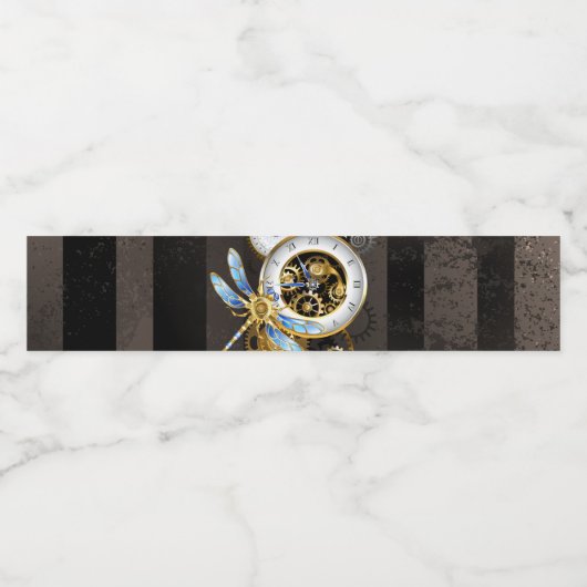 Steampunk-klok met mechanische dragonfly waterfles etiket (Enkel label)