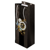 Steampunk-klok met mechanische dragonfly wijn cadeautas (Achterkant Gekanteld)
