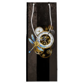 Steampunk-klok met mechanische dragonfly wijn cadeautas (Achterkant)