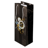 Steampunk-klok met mechanische dragonfly wijn cadeautas (Voorkant Gekanteld)
