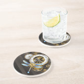 Steampunk-klok met mechanische dragonfly zandsteen onderzetter (Zijkant)