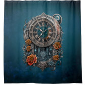 Steampunk klok met Rozen. Douchegordijn (Voorkant)