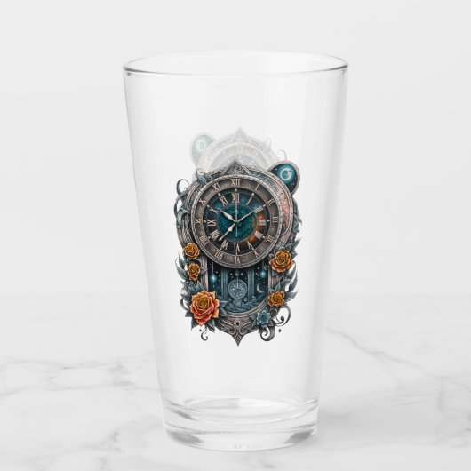  Steampunk klok met Rozen. Glas (Voorkant)
