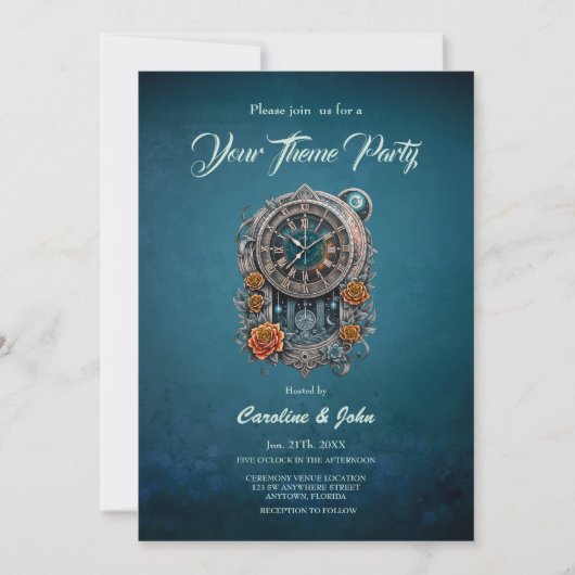  Steampunk klok met Rozen. Kaart (Voorkant)