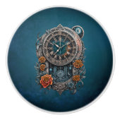  Steampunk klok met Rozen. Keramische Knop (Voorkant)