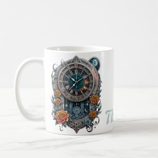  Steampunk klok met Rozen. Koffiemok (Links)