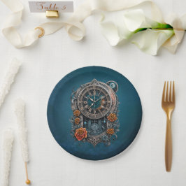  Steampunk klok met Rozen. Papieren Bordje