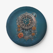  Steampunk klok met Rozen. Papieren Bordje (Voorkant)