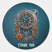  Steampunk klok met Rozen. Ronde Sticker (Voorkant)