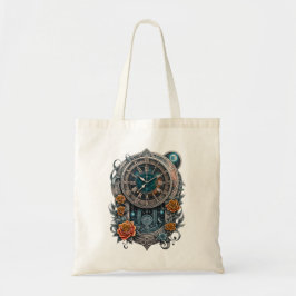  Steampunk klok met Rozen. Tote Bag