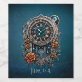  Steampunk klok met Rozen. Wijn Etiket (Enkel label)