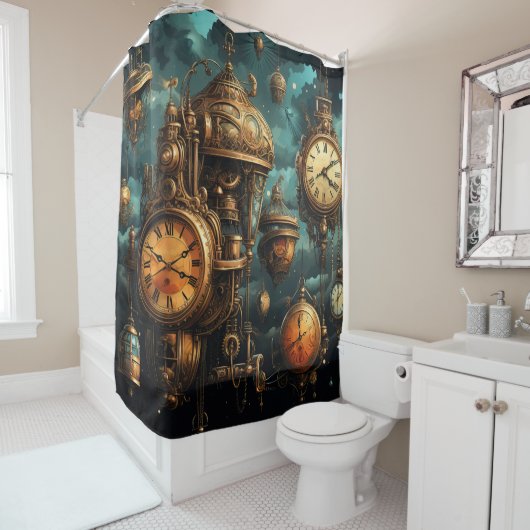 Steampunk Klokken Douchegordijn (In situ)