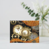 Steampunk, klokken en tandwielen briefkaart (Staand voorkant)