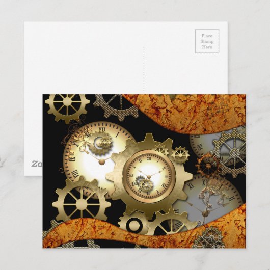Steampunk, klokken en tandwielen briefkaart (Voorkant / Achterkant)
