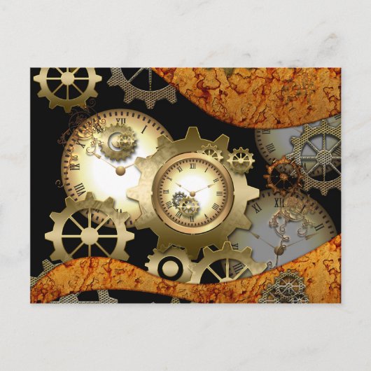 Steampunk, klokken en tandwielen briefkaart (Voorkant)