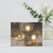 Steampunk, klokken en tandwielen briefkaart (Staand voorkant)