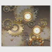 Steampunk, klokken en tandwielen i cadeaupapier (Vlak)