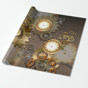 Steampunk, klokken en tandwielen i cadeaupapier