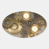 Steampunk, klokken en tandwielen ovale sticker (Voorkant)