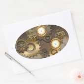 Steampunk, klokken en tandwielen ovale sticker (Envelop)
